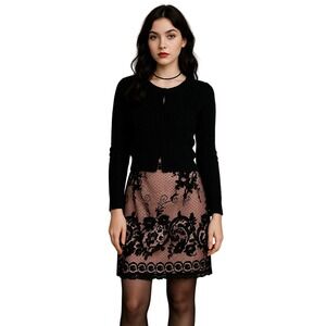 MAX STUDIO 90s blush pink black lace overlay skirt L coquette romantic goth